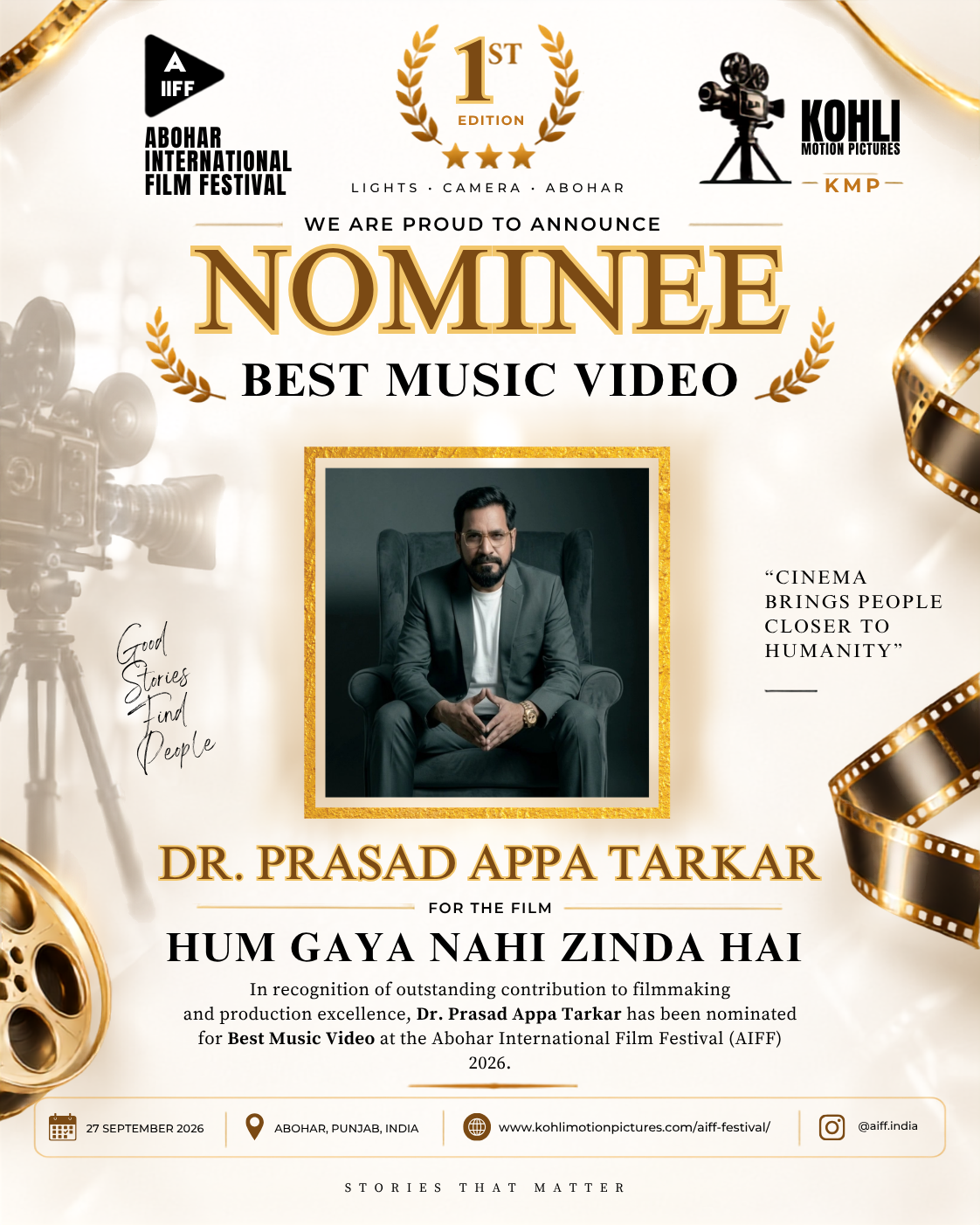 In recognition of outstanding contribution to filmmaking and production excellence, Mukesh Chhabra has been nominated for Best Producer at the Abohar International Film Festival (AIFF) 2026.